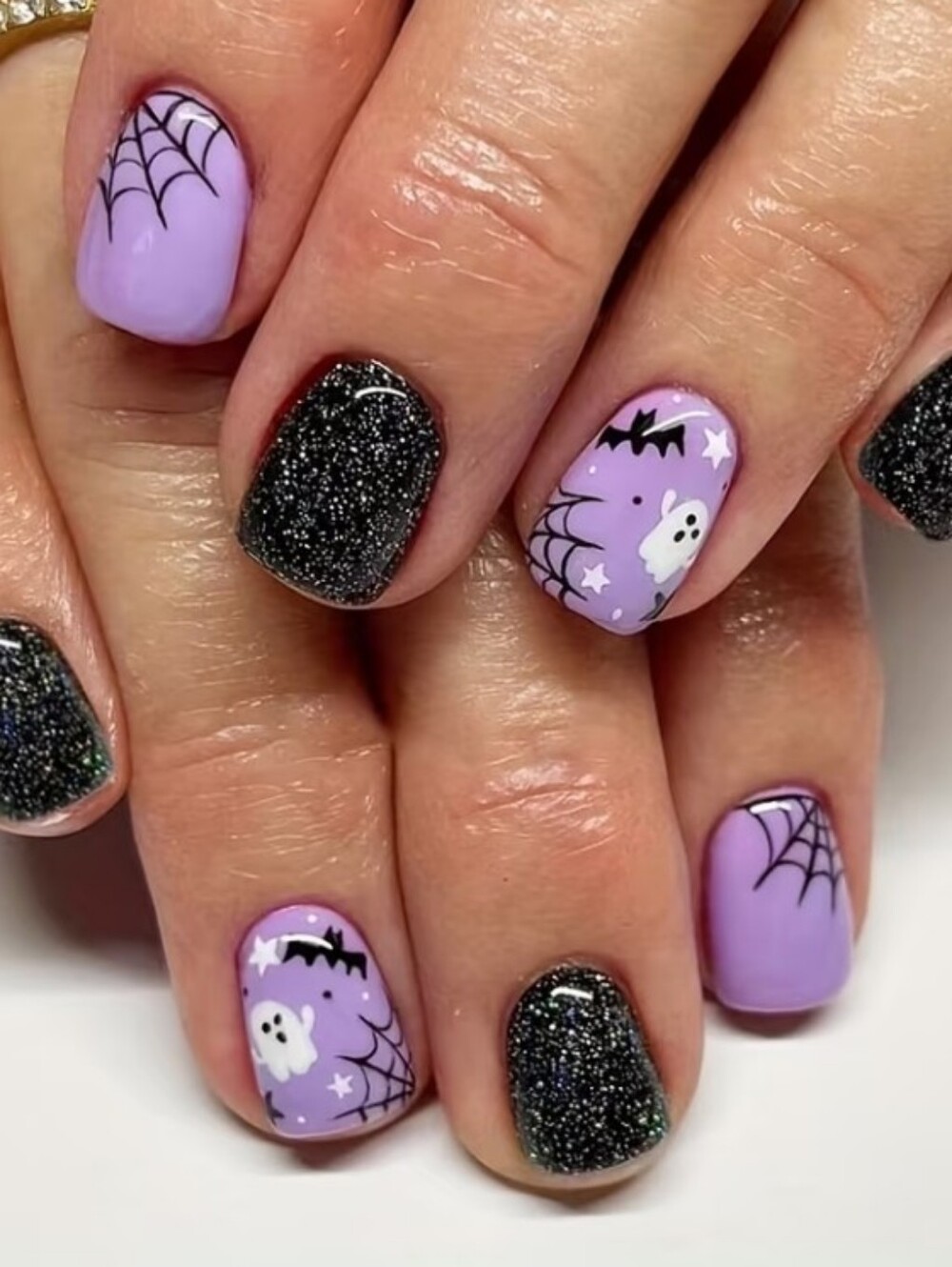 Purple Halloween Ghost & Spiderweb Press On Nails